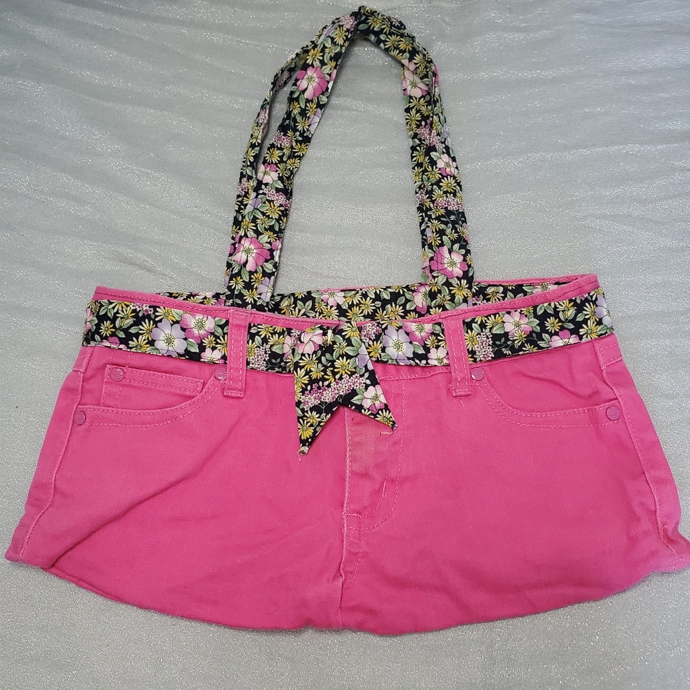 Mudd Pink Denim Floral Trim Y2K Shoulder Bag‎ Hot Pink 90s Barbie Retro handmade